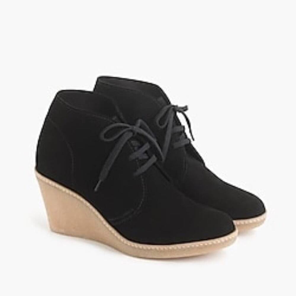 J. Crew Women's Black Suede Macalister Wedge Boots‎ Lace Up Size 12